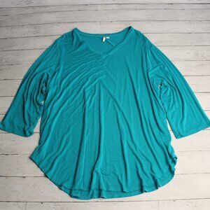 Cato Women's Tunic Top Plus Size 22W 24W 3X Solid Blue V Neck 3/4 Sleeve
